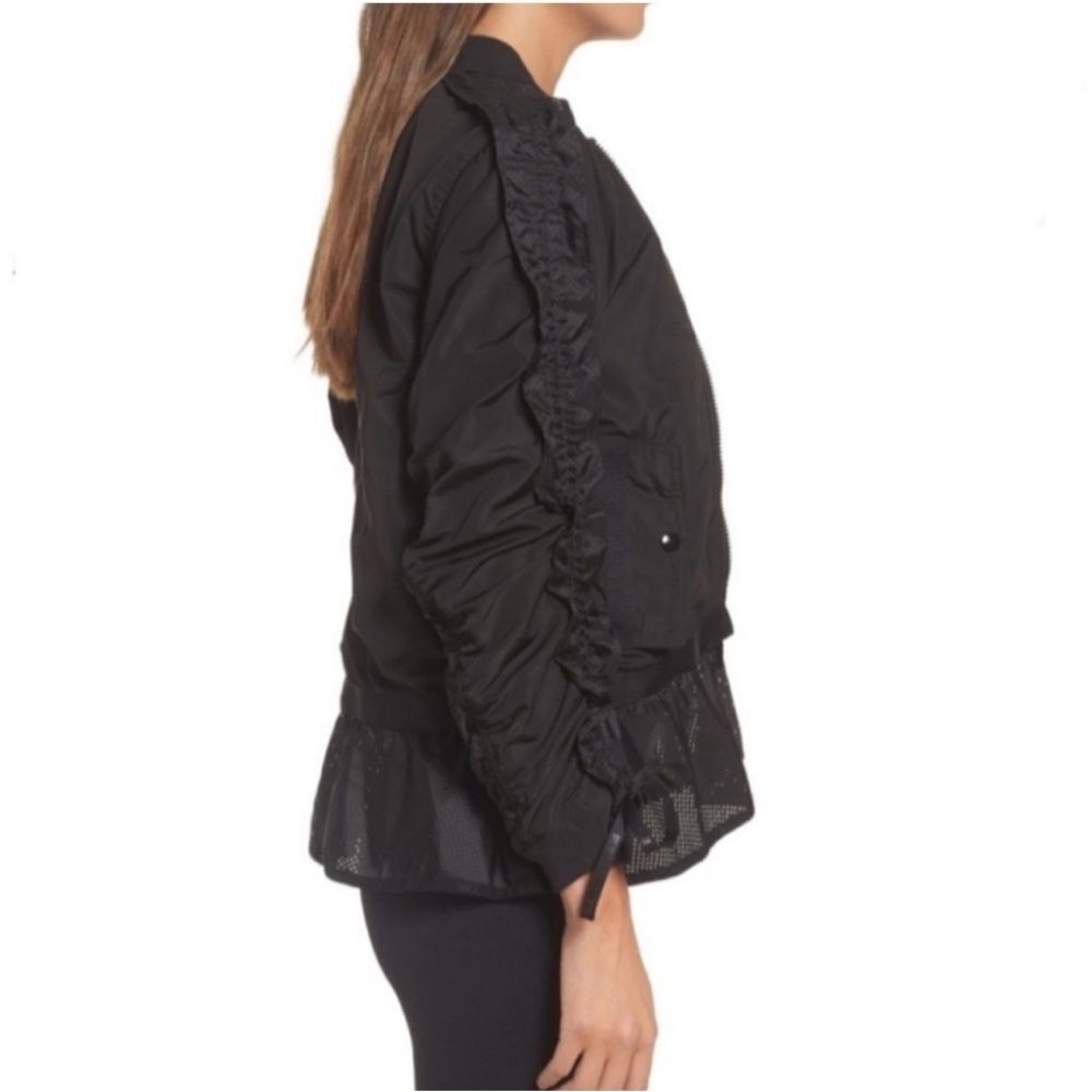 Puma Xtreme Frill Bomber Jacket Black Ruched Tie Sleeves Zip Off Frill Hem XL - Picture 3 of 15